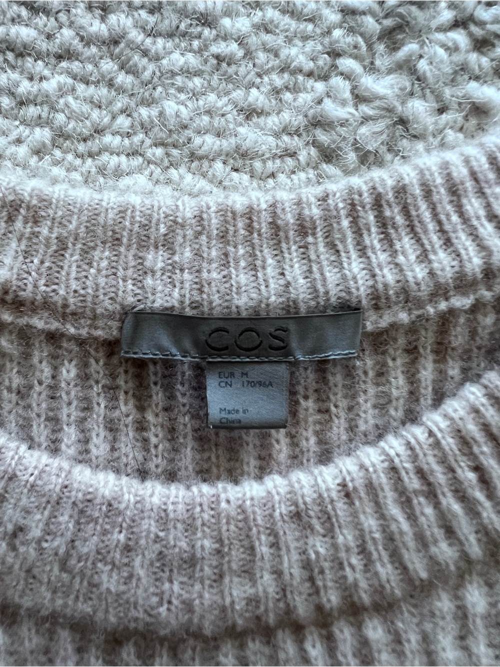 COS Beige Wool Ribbed Crewneck Sweater Size M Minimalist Oatmeal - Picture 6 of 10